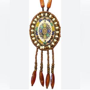 Handmade Nepal Woven Leather Beaded Ceramic Boho Necklace - UNIQUE & Beautiful
